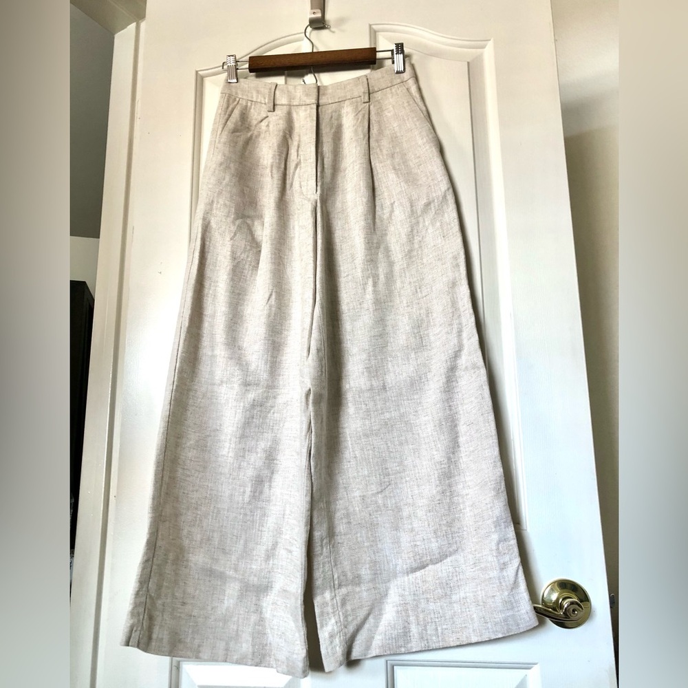 NWOT High-Waist Wide-Leg Linen Blend Pants - Cream